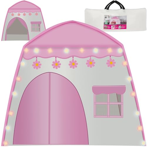 Kinderzelt Spielzelt Spielhaus Zelthaus Schloss Kinder LED-Lampen für Rollenspipele Pyjama-Party Rosa 23472 von KRUZZEL