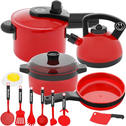 KRUZZEL Küchenspielzeug - Kochgeschirr, Pfanne, Wasserkocher - Kindergerecht, Rot, Kunststoff - Kind, Kinder, Gruppenspiel, Rollenspiel, Unisex KRUZZEL Küchenspielzeug - Kochgeschirr, Pfanne, Wasserkocher - Kindergerecht, Rot, Kunststoff - Kind, Kinder, Gruppenspiel, Rollenspiel, Unisex von KRUZZEL