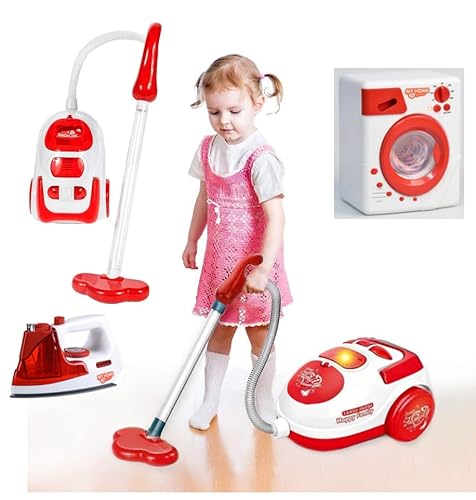 Kruzzel Mini-Haushaltsspielzeug Reinigungsset für Kinder Waschmaschine Staubsauger Bügeleisen 22570 von Kruzzel