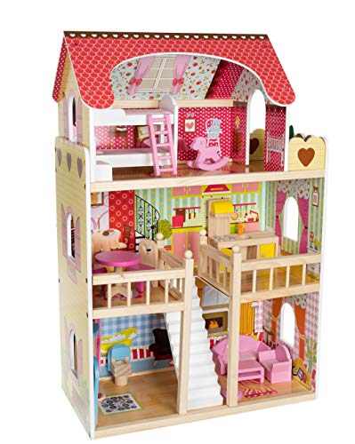 Puppenhaus Holz mit LED-Licht Puppenvilla Groß mit Puppenhausmöbel Dollhouse Geschenk für Mädchen ab 3 Jahren 11252, Muster:Ohne Pool Puppenhaus Holz mit LED-Licht Puppenvilla Groß mit Puppenhausmöbel Dollhouse Geschenk für Mädchen ab 3 Jahren 11252, Muster:Ohne Pool von KRUZZEL
