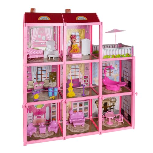 Puppenhaus Set Groß 3 Etagen 8 Zimmer Balkon 22 Pöppenmöbel Puppe für Mädchen Rollenspiele Lernspielzeug Rosa 22611 Puppenhaus Set Groß 3 Etagen 8 Zimmer Balkon 22 Pöppenmöbel Puppe für Mädchen Rollenspiele Lernspielzeug Rosa 22611 von KRUZZEL