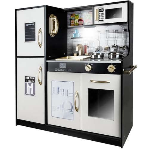 KRUZZEL Kinderküche Schwarz - Spielküche Zubehör Lehrreich - Essensspielzeug für Jungen und Mädchen ab 3 Jahren - Realistischen Details Mit Wasserhahn, Kühlschrank, Mikrowelle, Backofen KRUZZEL Kinderküche Schwarz - Spielküche Zubehör Lehrreich - Essensspielzeug für Jungen und Mädchen ab 3 Jahren - Realistischen Details Mit Wasserhahn, Kühlschrank, Mikrowelle, Backofen von KRUZZEL