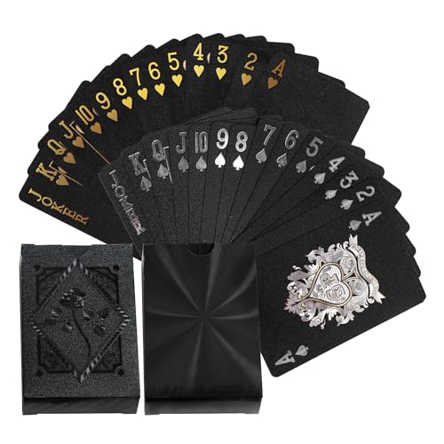 KRYMSON 2 Decks Schwarze Spielkarten, je 54 Karten, Plastikspielkarten, wasserfeste Spielkarten, Kartenspielset, Kartenspielset, für Zuhause, Party, Abendessenspiele KRYMSON 2 Decks Schwarze Spielkarten, je 54 Karten, Plastikspielkarten, wasserfeste Spielkarten, Kartenspielset, Kartenspielset, für Zuhause, Party, Abendessenspiele von KRYMSON