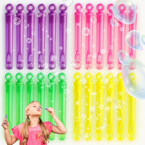 24 Pack Mini Seifenblasen, Stück Kleine Seifenblasen Für Kinder, Seifenblasenpfeife Kleinmit 4 Farben, Mehrfarbiges Bubble Spielzeug, Ideal Für Geburtstagsfeiern Und Outdoor-Aktivitäten von KRYMXAR