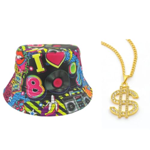 2er-Set Retro Hip-Hop Outfits, 80er Jahre Outfit Damen und Herren, 80er Jahre Kleidung mit Accessoires, Kostüm 80er Jahre für Partys und Events von KRYMXAR