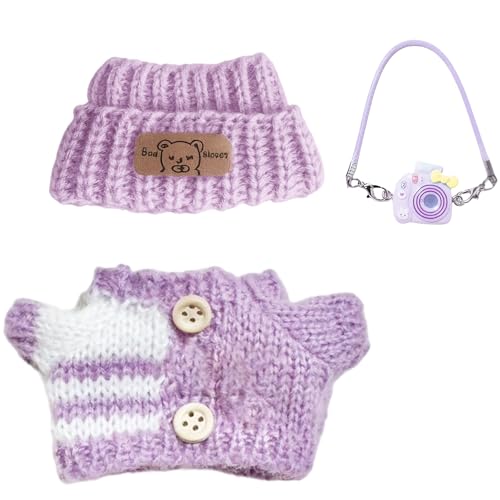 3-teiliges Bubukleidung für Puppe, Puppenkleidung Set für 17 cm Puppen, Inklusive Pinke Pullover mit Hut und Flasche Dekor, Hochwertige Klamotten für 17 cm Puppenbekleidung von KRYMXAR