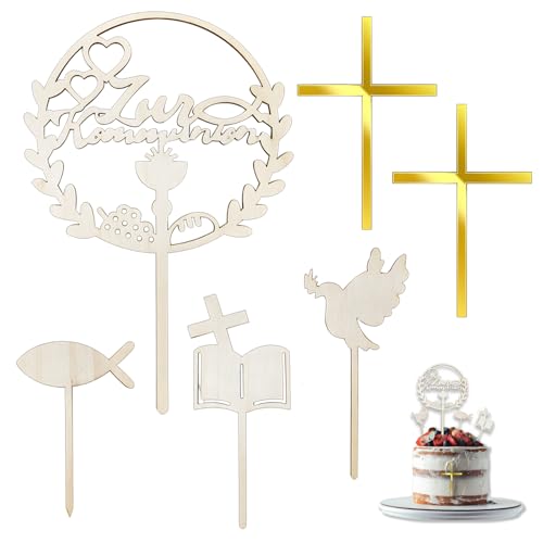 6 Stück Tortendeko Taufe, Cake Topper Mit Kreuz, Buch Und Fisch, Deko Taufe Für Taufen, Kommunion Und Hochzeiten, Wiederverwendbare Kuchenverzierung 6 Stück Tortendeko Taufe, Cake Topper Mit Kreuz, Buch Und Fisch, Deko Taufe Für Taufen, Kommunion Und Hochzeiten, Wiederverwendbare Kuchenverzierung von KRYMXAR