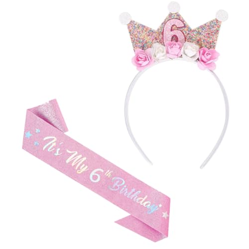 KRYMXAR Geburtstagskrone Mädchen, Geburtstagsdeko Mädchen 6 Jahre, 2 Stück Krone Geburtstag Mädchen, Crown 6 Jahr Geburtstag mit Rose Blumen von KRYMXAR