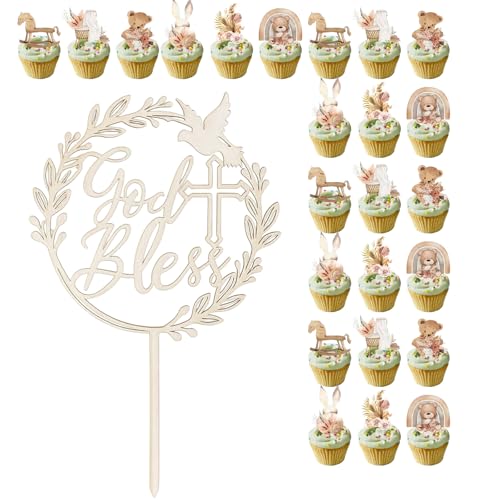 Tortendeko Taufe, Cake Topper Taufe Personalisiert, 25 Stück Kuchen Deko Set für Babyparty von KRYMXAR