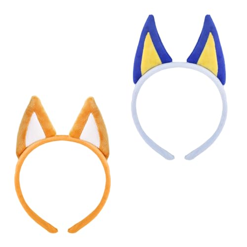 KSBBHDS 2 Hunde-Stirnbänder, Hunde-Ohr-Stirnbänder, Hunde-Ohr-Kostüme, Hunde-Kostüm-Zubehör, Feiertags-Cosplay-Hunde-Stirnbänder, Tier-Kostüm-Zubehör (Königsblau, Gelbbraun) von KSBBHDS