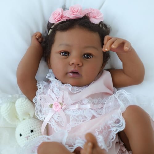 KSBD Reborn Babypuppe Black Girl - 50,8 cm realistische lebensechte afrikanische amerikanische Neugeborene handgefertigte Babypuppe mit echtem Leben weich gewichtetem Körper - Geschenk für Kinder ab 3 KSBD Reborn Babypuppe Black Girl - 50,8 cm realistische lebensechte afrikanische amerikanische Neugeborene handgefertigte Babypuppe mit echtem Leben weich gewichtetem Körper - Geschenk für Kinder ab 3 von KSBD