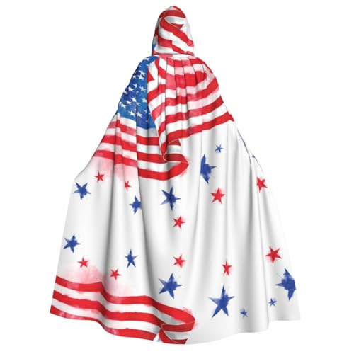 KSEFXXPKA Kapuzenumhang mit amerikanischer Flagge und Sternen, perfekt für Halloween, Cosplay, Kostümpartys und mehr von KSEFXXPKA