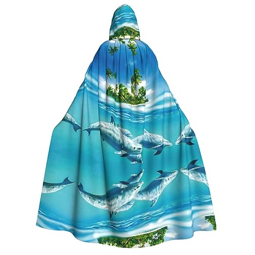 KSEFXXPKA Kapuzenumhang mit schwimmendem Delfin im blauen Meer, perfekt für Halloween, Cosplay, Kostümpartys und mehr von KSEFXXPKA