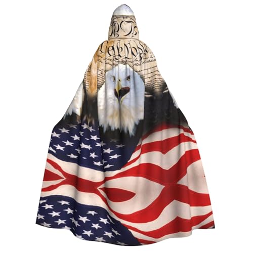 KSEFXXPKA Patriotischer Weißkopfseeadler mit amerikanischer Flagge, Kapuzenumhang für Erwachsene, perfekt für Halloween, Cosplay, Kostümpartys und mehr von KSEFXXPKA