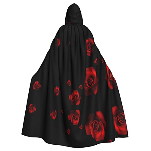 KSEFXXPKA Umhang mit roter Rose und schwarzem Hintergrund, perfekt für Halloween, Cosplay, Kostümpartys und mehr von KSEFXXPKA