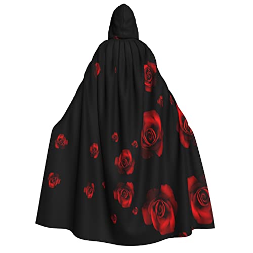 KSEFXXPKA Umhang mit roter Rose und schwarzem Hintergrund, perfekt für Halloween, Cosplay, Kostümpartys und mehr von KSEFXXPKA