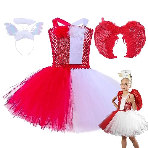 KSHSAA Teufel und Engel Doppelkostüm,Rot-weißes Tüll-Tutu-Kleid, Rollenspiel-Outfits - Rot-weißes Tüll-Tutu-Kleid, Rollenspiel-Outfits für Bühnenauftritte von KSHSAA