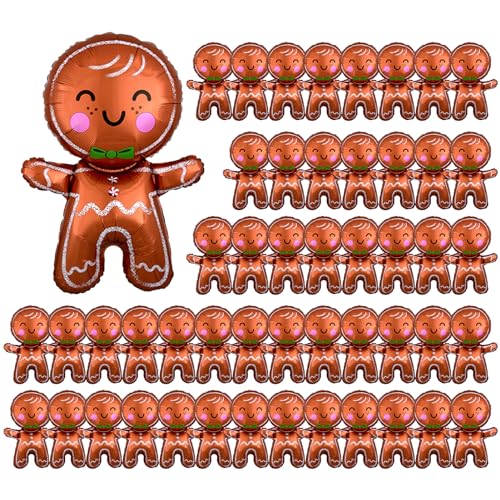 50 Stück Lebkuchenmann Familie Weihnachten Folienballons, Urlaub Lebkuchenhaus Ballon mit rosa Wange, saisonale Dekoration für Weihnachtsfeier, Familienfeiern von KSIEE