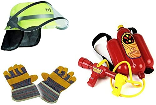 KSS Feuerwehrhelm und Wasserspritze + Handschuhe für Kinder Karneval Kostüm Verkleiden von KSS