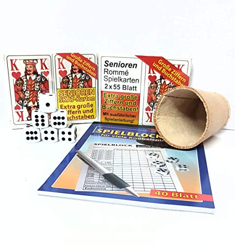 KSS Senioren - Spielesammlung Würfelbecher, Würfel, Romme, Bridge, Canasta, Skat Karten, Spieleblock. von KSS