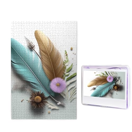 1000-teiliges Puzzle für Erwachsene, herausforderndes Puzzle für Spieleabende, Holzpuzzle, personalisierbar, benutzerdefinierte Holz-Puzzles für Familie, Feder-Blumen-Bilder-Puzzles, fertige Größe von KTHSNSKL
