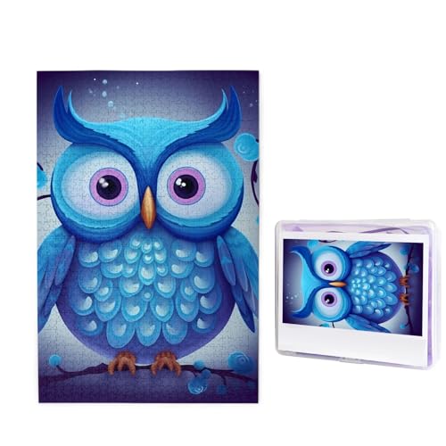 1000-teiliges Puzzle für Erwachsene, herausforderndes Puzzle für Spieleabende, Holzpuzzle, personalisierbar, benutzerdefinierte Holz-Puzzles für Familie, blaue Eule, Bildpuzzles, fertige Größe 74,9 x von KTHSNSKL