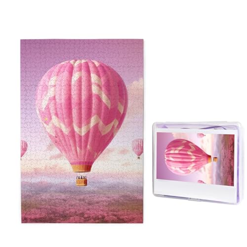 1000-teiliges Puzzle für Erwachsene, herausforderndes Puzzle für Spieleabende, Holzpuzzle, personalisierbar, benutzerdefinierte Holz-Puzzles für Familie, rosa Heißluftballon, Bildpuzzles, fertige von KTHSNSKL