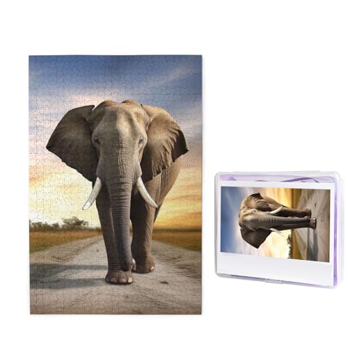 1000-teiliges Puzzle für Erwachsene, herausforderndes Puzzle für Spieleabende, Holzpuzzle, personalisierbar, individuelle Holz-Puzzles für Familie, Elefant, Spazierengehen, Bildpuzzles, fertige Größe von KTHSNSKL