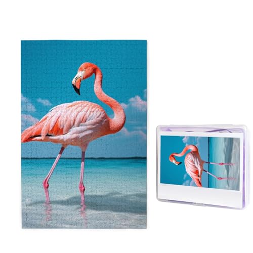 1000-teiliges Puzzle für Erwachsene, herausforderndes Puzzle für Spieleabende, Holzpuzzle, personalisierbar, individuelle Holz-Puzzles für Familie, Flamingo im Wasser, Bildpuzzles, fertige Größe 74,9 von KTHSNSKL