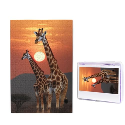 1000-teiliges Puzzle für Erwachsene, herausforderndes Puzzle für Spieleabende, Holzpuzzle, personalisierbar, individuelle Holz-Puzzles für Familie, Giraffe bei Sonnenuntergang, Bilderpuzzles, fertige von KTHSNSKL