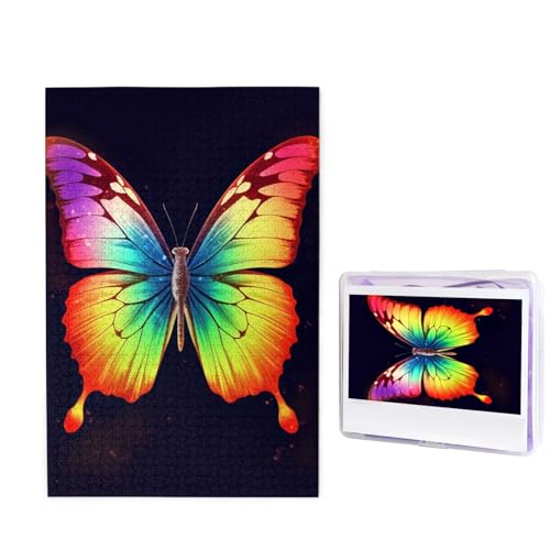 1000-teiliges Puzzle für Erwachsene, herausforderndes Puzzle für Spieleabende, Holzpuzzle, personalisierbar, individuelle Holz-Puzzles für Familie, Regenbogen-Schmetterling, Bildpuzzles, fertige Größe von KTHSNSKL