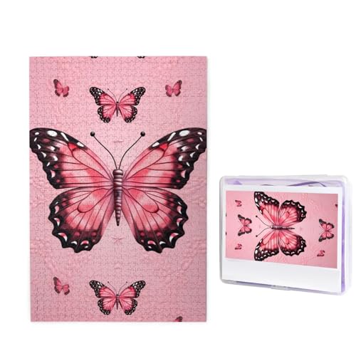 1000-teiliges Puzzle für Erwachsene, herausforderndes Puzzle für Spieleabende, Holzpuzzle, personalisierbar, individuelle Holz-Puzzles für Familie, Schmetterling, rosa Bild, Puzzle, fertige Größe 74,9 von KTHSNSKL
