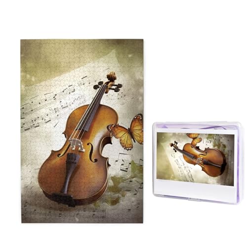 1000-teiliges Puzzle für Erwachsene, herausforderndes Puzzle für Spieleabende, Holzpuzzle, personalisierbar, individuelle Holz-Puzzles für Familie, Schmetterling und Cello, Bilderpuzzles, fertige von KTHSNSKL