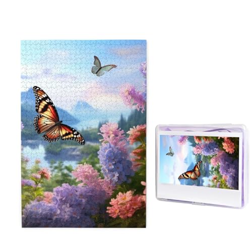 1000-teiliges Puzzle für Erwachsene, herausforderndes Puzzle für Spieleabende, Holzpuzzle, personalisierbar, individuelle Holz-Puzzles für Familie, Schmetterlings-Garten, Bildpuzzles, fertige Größe von KTHSNSKL