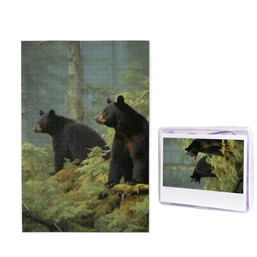 1000-teiliges Puzzle für Erwachsene, herausforderndes Puzzle für Spieleabende, Holzpuzzle, personalisierbar, individuelle Holz-Puzzles für Familie, Schwarzbären, Bildpuzzles, fertige Größe 74,9 x 50 von KTHSNSKL