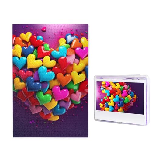 1000-teiliges Puzzle für Erwachsene, herausforderndes Puzzle für Spieleabende, Holzpuzzle, personalisierbar, individuelle Holz-Puzzles für Familie, buntes Herz-Bild, Puzzle, fertige Größe 74,9 x 50 cm von KTHSNSKL