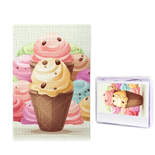 1000-teiliges Puzzle für Erwachsene, herausforderndes Puzzle für Spieleabende, Holzpuzzle, personalisierte Holz-Puzzles für Familie, Eiscreme-Bilderpuzzles, fertige Größe 74,9 x 50 cm von KTHSNSKL