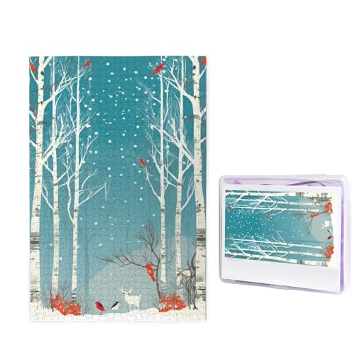 1000-teiliges Puzzle für Erwachsene, herausforderndes Puzzle für Spieleabende, Holzpuzzle, personalisierte Holz-Puzzles für Familie, Frohe Weihnachten, Birkenbaum-Bilderpuzzles, fertige Größe 74,9 x von KTHSNSKL