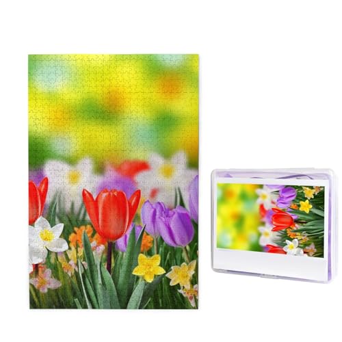 1000-teiliges Puzzle für Erwachsene, herausforderndes Puzzle für Spieleabende, Holzpuzzle, personalisierte Holz-Puzzles für Familie, Frühlingsblumen, Bildpuzzles, fertige Größe 74,9 x 50 cm von KTHSNSKL