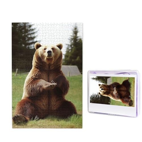 1000-teiliges Puzzle für Erwachsene, herausforderndes Puzzle für Spieleabende, Holzpuzzle, personalisierte Holz-Puzzles für Familie, Hi-Bär, Sitzen auf dem Rasen, Bildpuzzles, fertige Größe 74,9 x 50 von KTHSNSKL