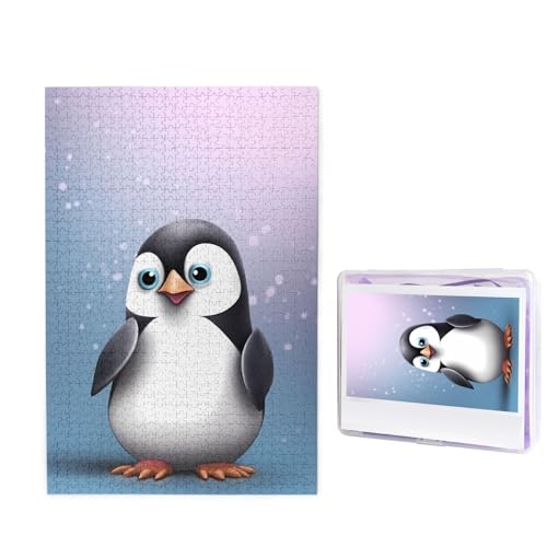 1000-teiliges Puzzle für Erwachsene, herausforderndes Puzzle für Spieleabende, Holzpuzzle, personalisierte Holz-Puzzles für Familie, I Love Penguins, Bilderpuzzles, fertige Größe 74,9 x 50 cm von KTHSNSKL