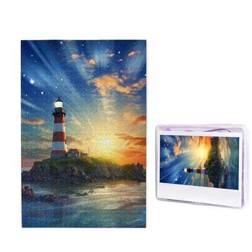 1000-teiliges Puzzle für Erwachsene, herausforderndes Puzzle für Spieleabende, Holzpuzzle, personalisierte Holz-Puzzles für Familie, Leuchtturm, Bilderpuzzles, fertige Größe 74,9 x 50 cm von KTHSNSKL