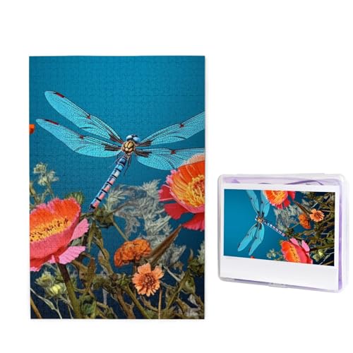 1000-teiliges Puzzle für Erwachsene, herausforderndes Puzzle für Spieleabende, Holzpuzzle, personalisierte Holz-Puzzles für Familie, Libellen- und Blumen-Bilderpuzzles, fertige Größe 74,9 x 50 cm von KTHSNSKL