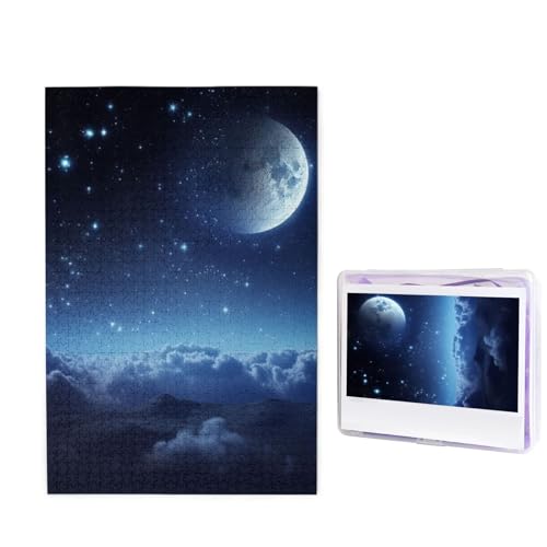 1000-teiliges Puzzle für Erwachsene, herausforderndes Puzzle für Spieleabende, Holzpuzzle, personalisierte Holz-Puzzles für Familie, Mond, Sternenbild, Puzzle, fertige Größe 74,9 x 50 cm von KTHSNSKL
