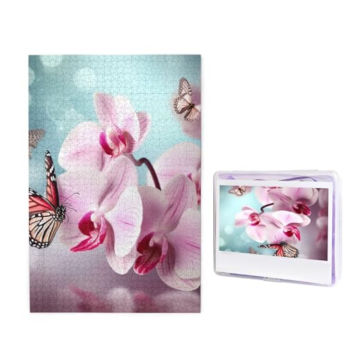 1000-teiliges Puzzle für Erwachsene, herausforderndes Puzzle für Spieleabende, Holzpuzzle, personalisierte Holz-Puzzles für Familie, Orchidee, Schmetterling, Bildpuzzles, fertige Größe 74,9 x 50 cm von KTHSNSKL