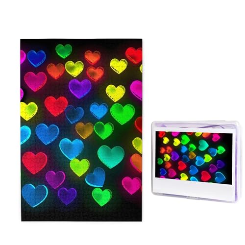 1000-teiliges Puzzle für Erwachsene, herausforderndes Puzzle für Spieleabende, Holzpuzzle, personalisierte Holz-Puzzles für Familie, Regenbogenherzen, Bildpuzzles, fertige Größe 74,9 x 50 cm von KTHSNSKL