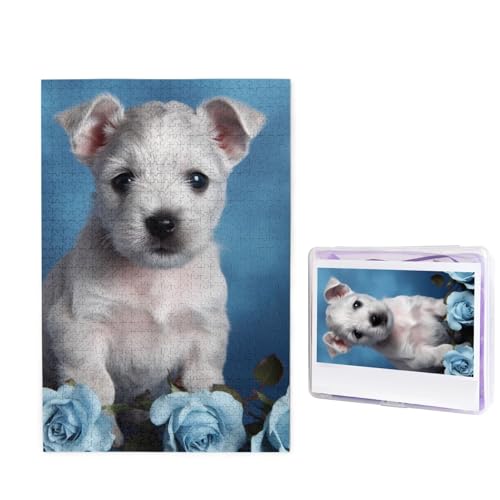 1000-teiliges Puzzle für Erwachsene, herausforderndes Puzzle für Spieleabende, Holzpuzzle, personalisierte Holz-Puzzles für Familie, Welpen, blaue Rose, Bildpuzzles, fertige Größe 74,9 x 50 cm von KTHSNSKL