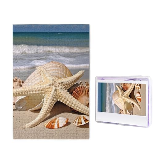 1000-teiliges Puzzle für Erwachsene, herausforderndes Puzzle für Spieleabende, Holzpuzzle, personalisierte Holz-Puzzles für Familie, große Muschel-Seestern-Bilderpuzzles, fertige Größe 74,9 x 50 cm von KTHSNSKL