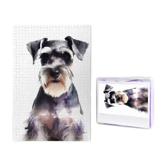 1000-teiliges Puzzle für Erwachsene, herausforderndes Puzzle für Spieleabende, Holzpuzzle, personalisierte Holz-Puzzles für Familie, gut erzogener Schnauzer, Bildpuzzles, fertige Größe 74,9 x 50 cm von KTHSNSKL