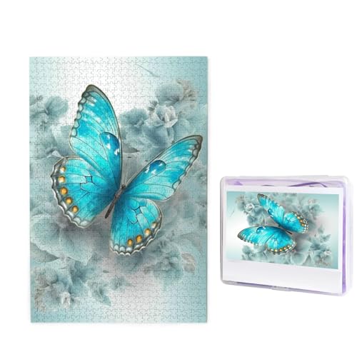 1000-teiliges Puzzle für Erwachsene, herausforderndes Puzzle für Spieleabende, Holzpuzzle, personalisierte Holz-Puzzles für Familie, hellblauer Schmetterling, Bildpuzzles, fertige Größe 74,9 x 50 cm von KTHSNSKL